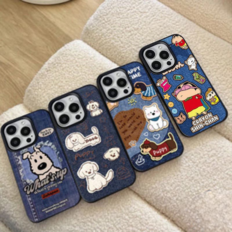 เคสหนังลายสุนัขคู่รักสุดเท่ ลายกระต่าย สีเทียนชินจังสําหรับ IPhone18 16 11 13 15 12 14 Pro Max XR XS X Max 16…
