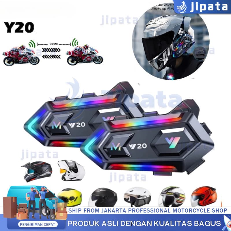 Y20 ไร้สาย Intercom หมวกกันน็อครถจักรยานยนต์ชุดหูฟังบลูทูธ 5.3 IPX6 กันน้ํา RGB เสียง