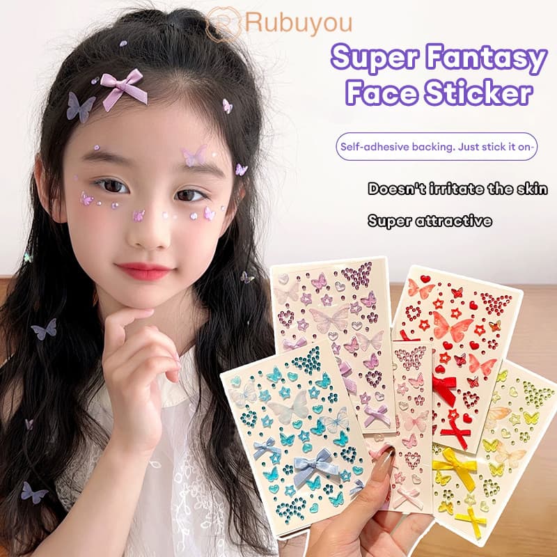สติ๊กเกอร์ 3D รูปผีเสื้อ สติกเกอร์คริสตัล เพชรแถว หัวใจดาวติดผม มีกาวในตัว…