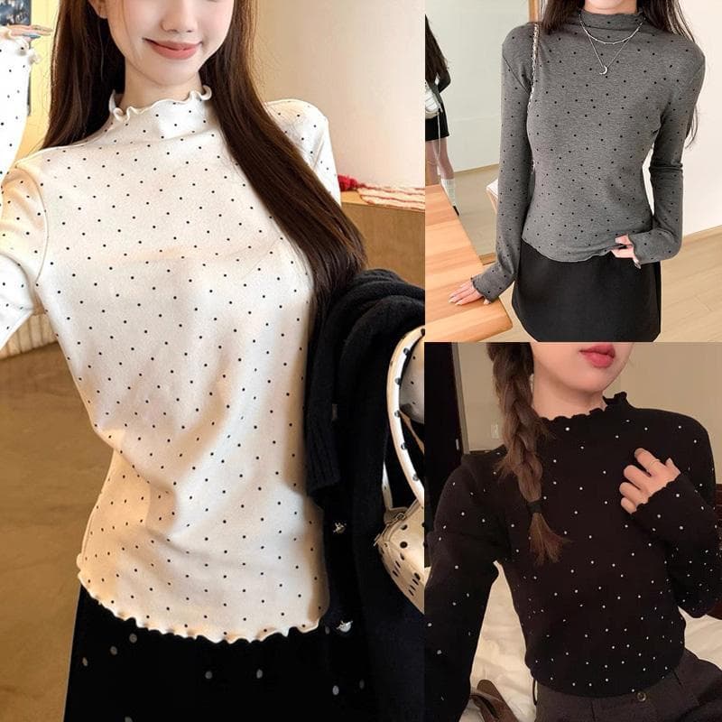 Anata เสื้อเชิ้ตแขนยาวแบบเกาหลีลายจุด ฤดูใบไม้ผลิและฤดูใบไม้ร่วง 2025 ใหม่ เรียบหรู กระชับรูปตัว…