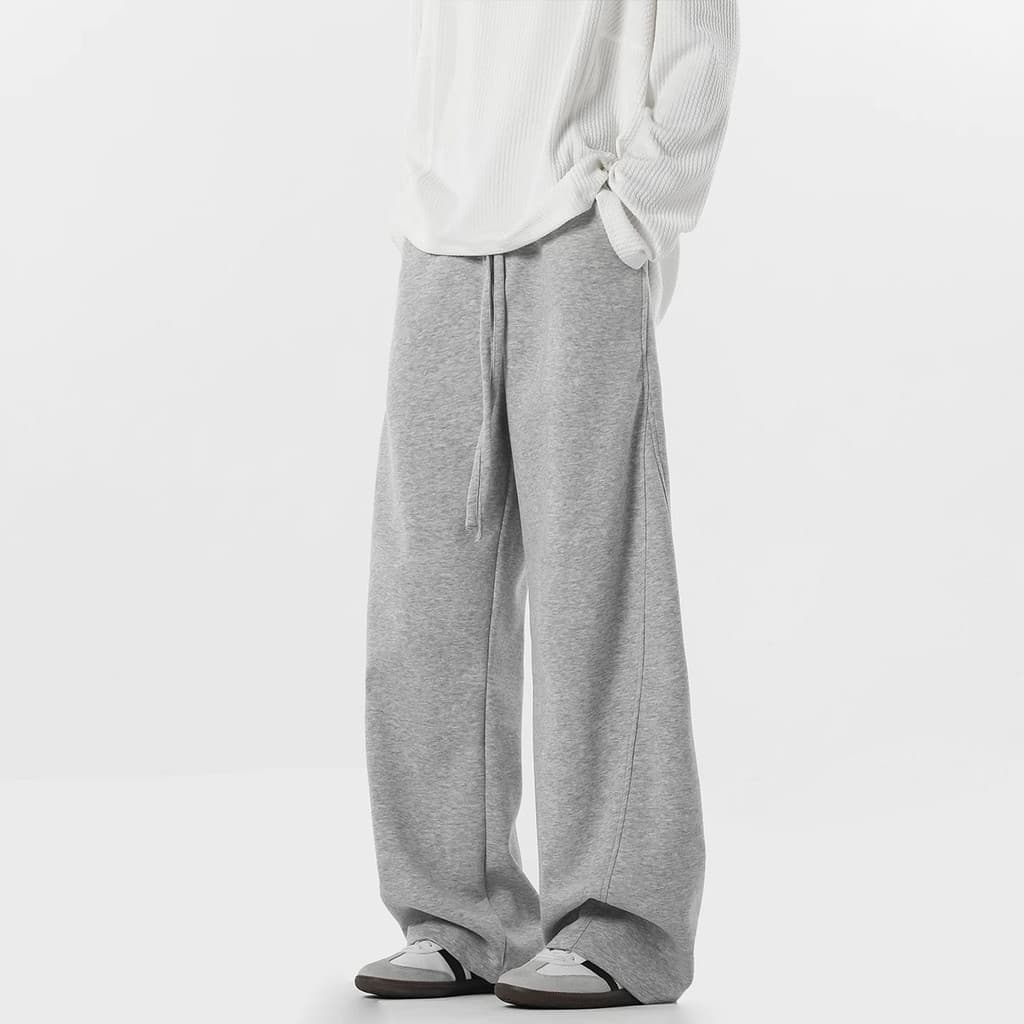 กางเกงผู้ชาย Sporty Relaxed แบรนด์อินเทรนด์หลวม Drawstring สีเทาแฟชั่น Baggy กางเกงสําหรับผู้ชาย