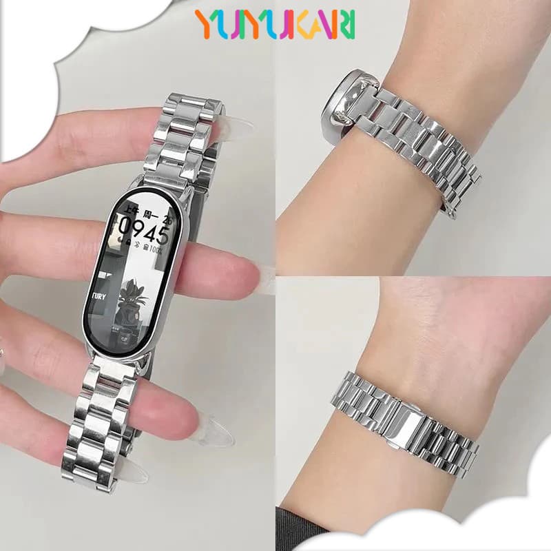 สายนาฬิกาสแตนเลสสําหรับ for Mi Band 11 11 10 9 8 NFC สายนาฬิกาโลหะ สายเปลี่ยนสําหรับ for Smartwatch Miband 11…
