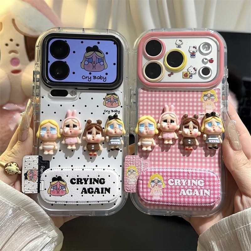 เคส TPU สําหรับเด็ก 3D ร้องไห้ | กันฝุ่นกันกระแทกพร้อมขาตั้งกระจกสําหรับ ไอโฟน 18 17 16 15 14 13 12 11 มือโปร…