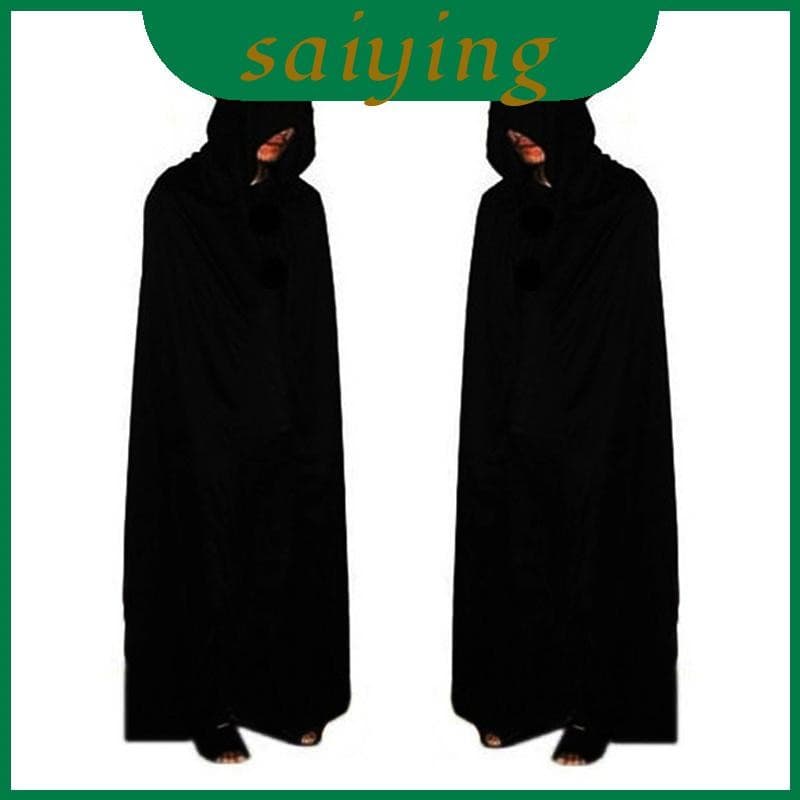คอสเพลย์เสื้อคลุมฮาโลวีน Grim Reaper แวมไพร์แม่มด Wizard Robe Party ผู้ใหญ่เด็ก Hooded Cloak Black Cape รูปที่ 1