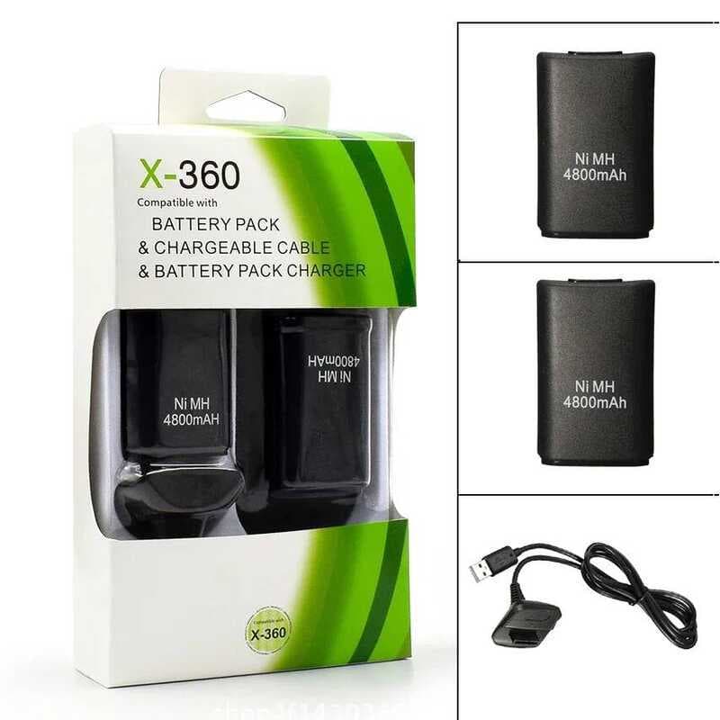 ชิ้น 2 แบตเตอรี่ 4800mAh ชาร์จใหม่ได้ พร้อมสายชาร์จ 1 เส้น สําหรับแบตเตอรี่เกมแพด Xbox 360 แบตเตอรี่ค
