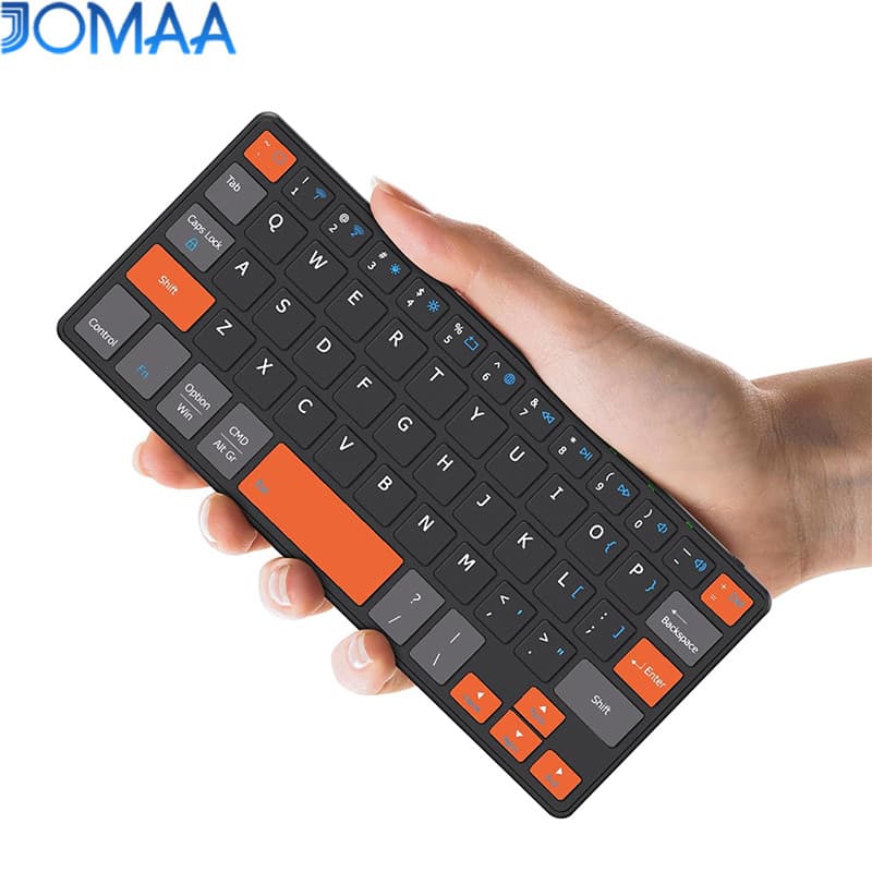 JOMAA Dual-Bluetooth Mini Wireless ชาร์จ Travel Office Keyboard ปุ่มนําทางสีส้ม Dual-Device Keypad…