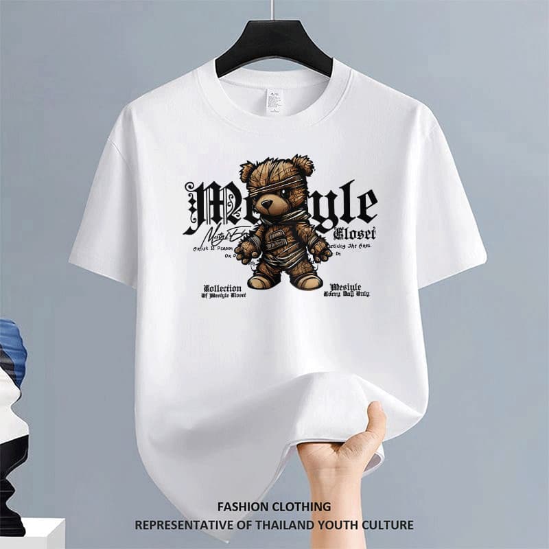 ผู้ชาย CASUAL เสื้อยืดผู้ชาย FASHION สีดําแขนสั้น OVERSIZE COOL วินเทจ คอกลม เสื้อยืด สีขาว-ดํา ลายการ์ตูน…