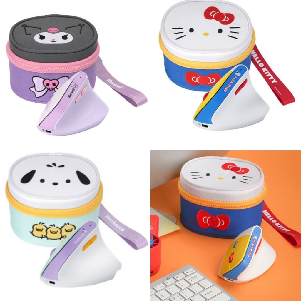 Sanrio เมาส์ไร้สายเงียบแนวตั้ง 2.4Ghz ของแท้ Hello Kitty Pochaco Kuromi Silent click