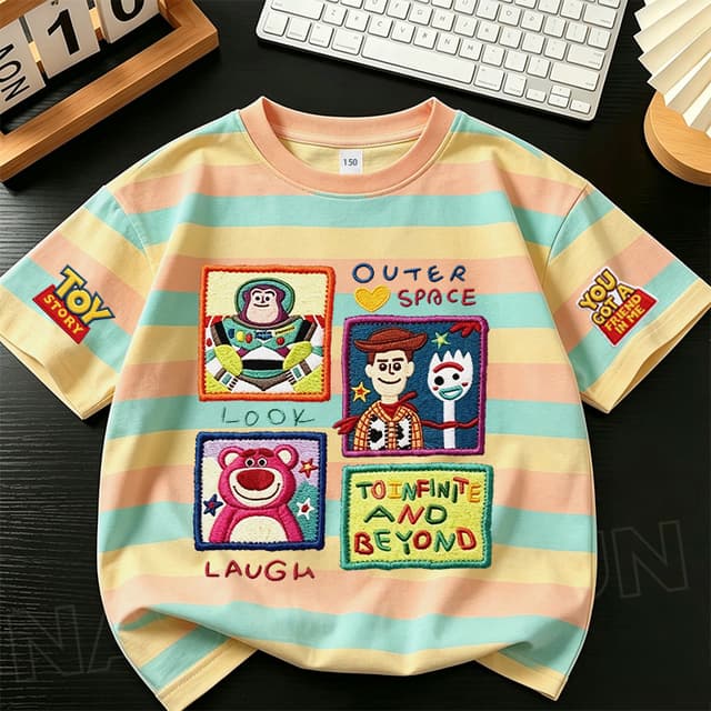 นาซ่า เด็กที่มีสีสันลายแขนสั้นเสื้อยืดทอยสตอรี่ปริศนารูปแบบ 3-16 ปีชายหญิงน่ารักทุกการแข่งขันผ้าฝ้ายเสื้อ
