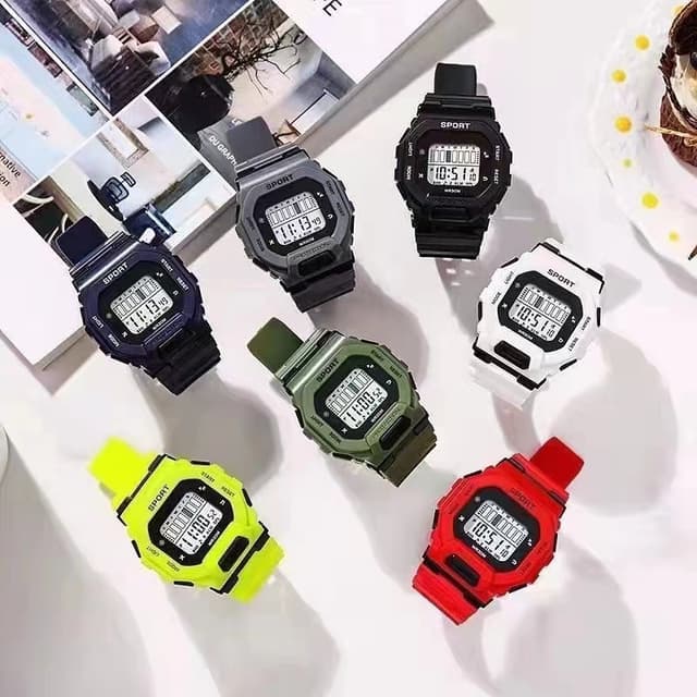 นาฬิกาดิจิตอลทรงสี่เหลี่ยม Unisex ขนาดใหญ่ Dis play นาฬิกาสปอร์ตมัลติฟังก์ชั่นสําหรับนักเรียน