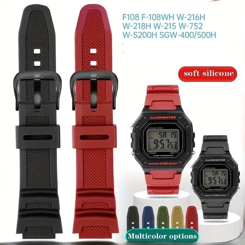 18 มม.สายยางสําหรับนาฬิกา Casio W-218h F-108 AE1200 1300 AE-1500 W-752H