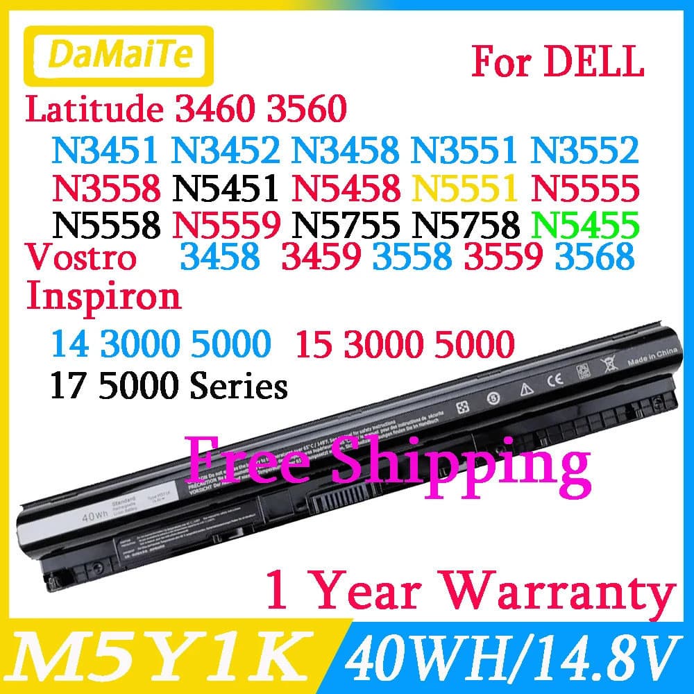 แบตเตอรี่แล็ปท็อป M5Y1K สําหรับ Dell Inspiron 14 15 17 5000 3000 Series 3451 5451 15 3567 5555 5756 GXVJ3…