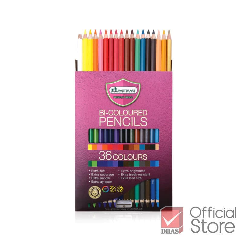 Master Art สีไม้ ดินสอสีไม้ 2 หัว 36 สี รุ่นใหม่ จํานวน 1 กล่อง