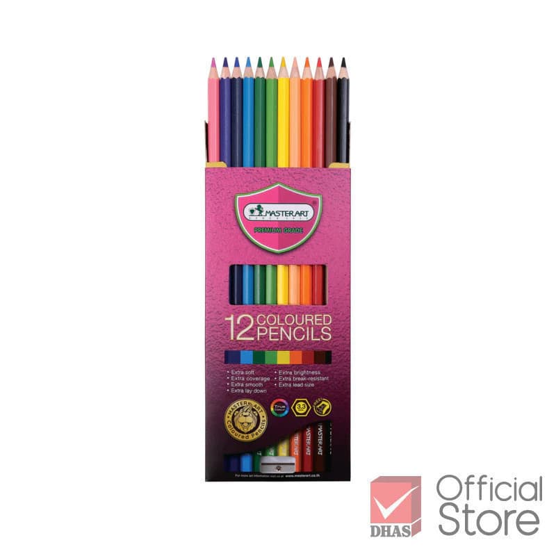 Master Art สีไม้ 12 สี รุ่นใหม่ (แท่งยาว) ระบายนุ่ม - 1 กล่อง