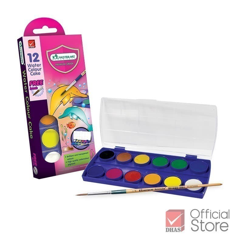 Master Art สีน้ํา สีน้ําก้อน 12 สี กล่องพลาสติก แถมพู่กัน จํานวน 1 กล่อง