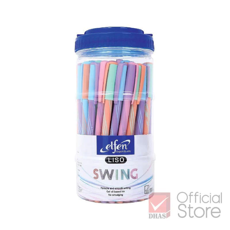 Elfen ปากกาลูกลื่น รุ่น Liso Swing (ลิโซ่ สวิง) 0.5 มม. หมึกน้ําเงิน - กระปุก 50 ด้าม