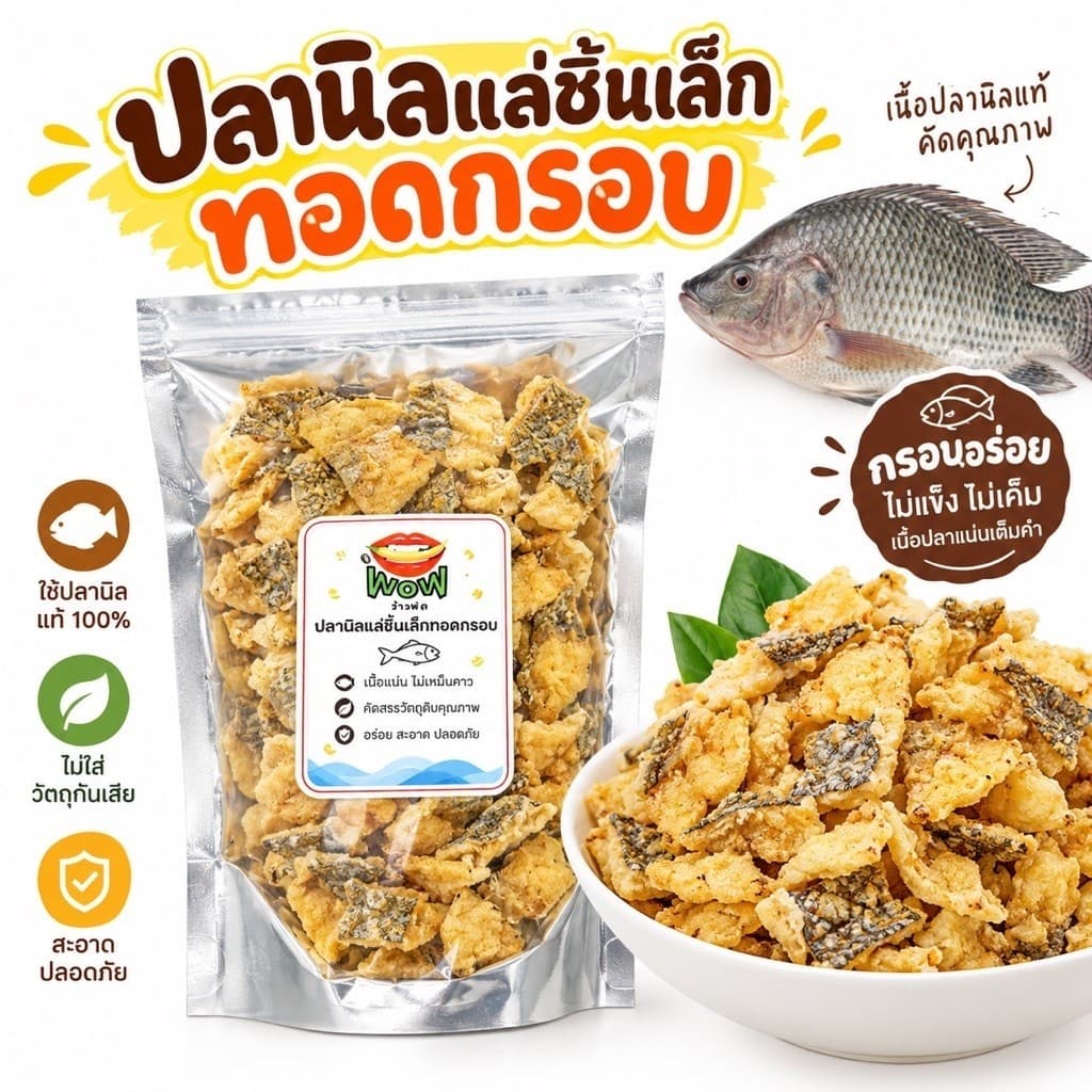 ( สินค้าใหม่ ) เนื้อปลานิลทอดกรอบ ออริจินอล ทอดกรอบ+อบรีดน้ํามัน ขนาด 50 กรัม,100 กรัม By ว้าวน้ําพริก 👄🌶️