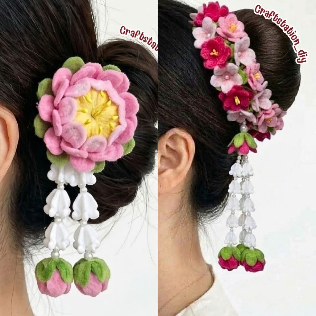 กิ๊บดอกบัว รัดเกล้าลวดกํามะหยี่ พร้อมอุบะ