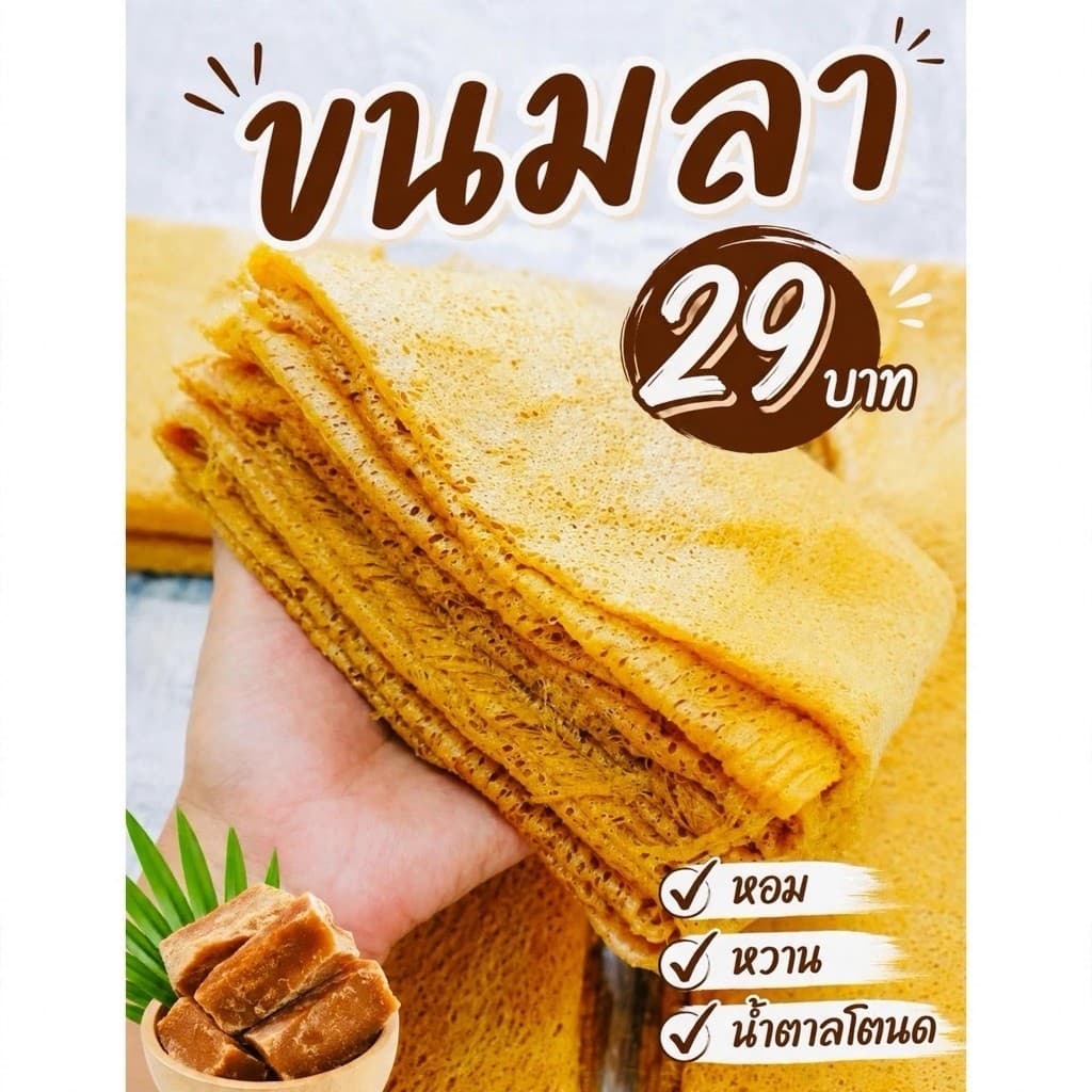 ขนมลา 29 บาท ขนมลาภาคใต้ จากนครศรีธรรมราช ทําสดใหม่ทุกวัน มีบริการเก็บเงินปลายทาง