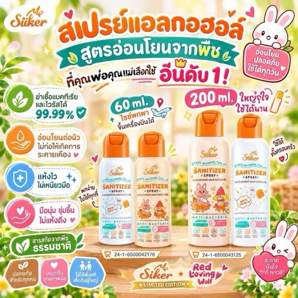 Saker ฟู้ดเกรด เกรดสัมผัสอาหารได้ มาตรฐานญี่ปุ่น สเปรย์แอลกอฮอล์พืชธรรมชาติ 60/200 ML