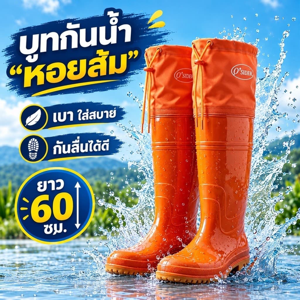 บูทส้มยาว(O'sider)ลงนา ลุยโคลน กันน้ําคัน มีความยืนยุดสูงเหมาะกับงานลงน้ําตกปลาและกรเกษตร รูปที่ 1