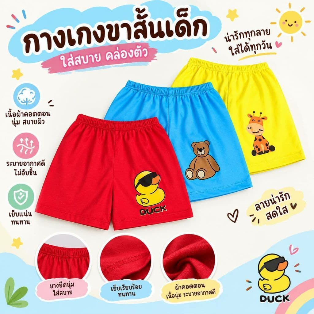 akka (แพ็ค 3 ตัว, 6 ตัว) กางเกงขาสั้นเด็ก เด็กหญิง เด็กชาย ผ้าคอตตอน 100%