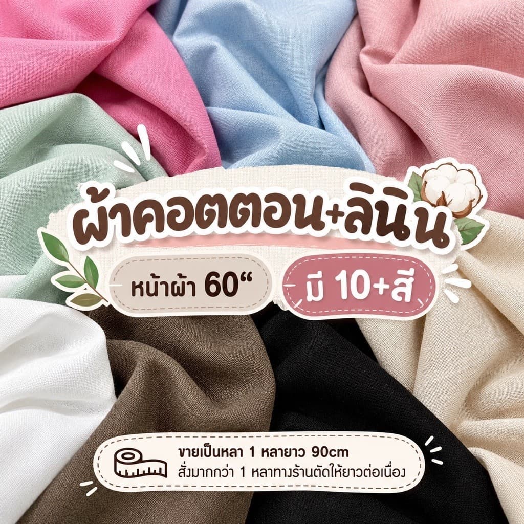 ผ้าฝ้าย คอตตอน​ลินิน​ 60" พร้อมส่ง 9สี เนื้อดี 150*90ซม. ฝ้ายเเท้ ฝ้ายลินิน​ ผ้าหลา ผ้าเมตร ผ้าตัดชุด กระเป๋า…