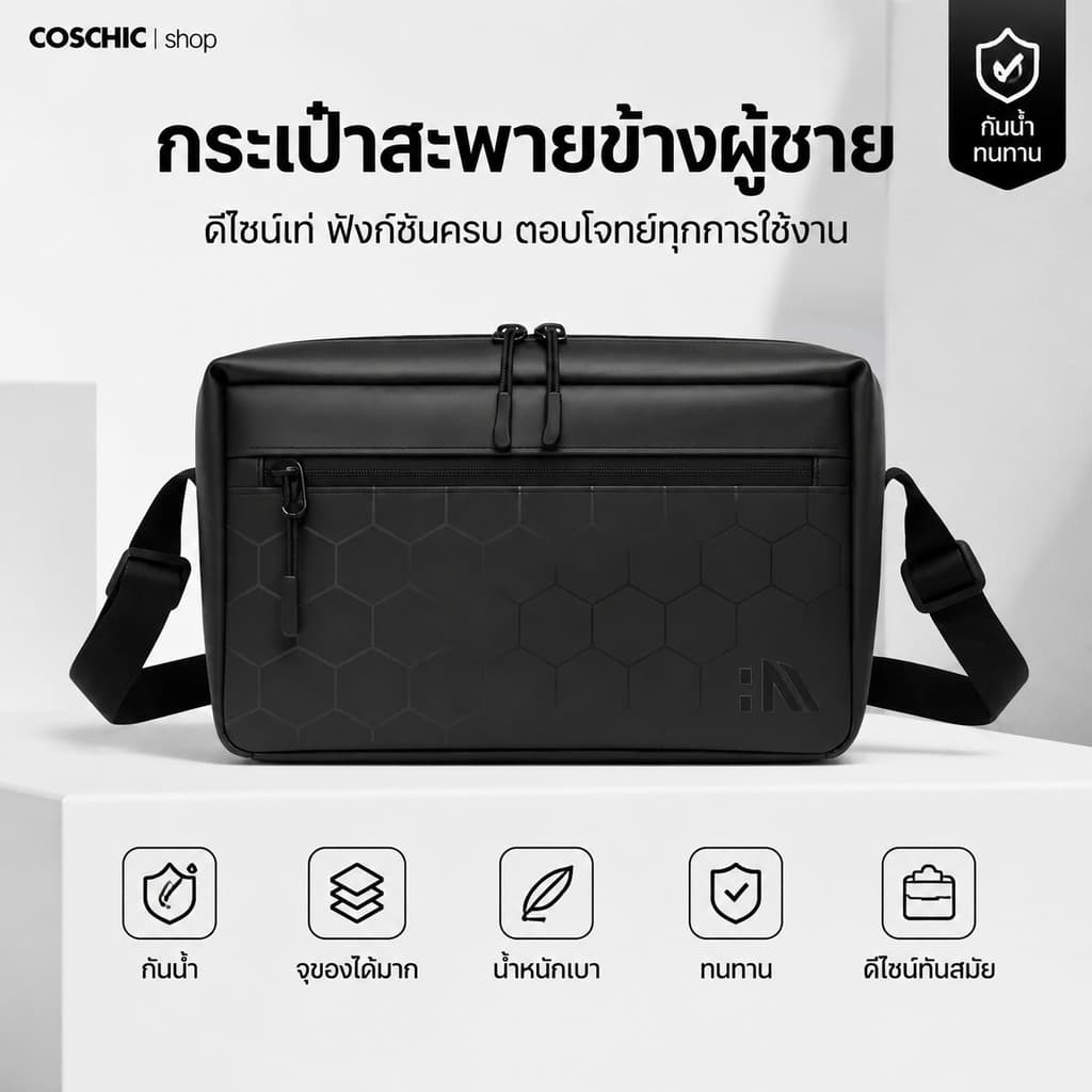 Coschic กระเป๋าสะพายข้างผู้ชาย รุ่นใหม่ กันน้ํา ใส่แท็บเล็ต โทรศัพท์ สไตล์ Streetwear
