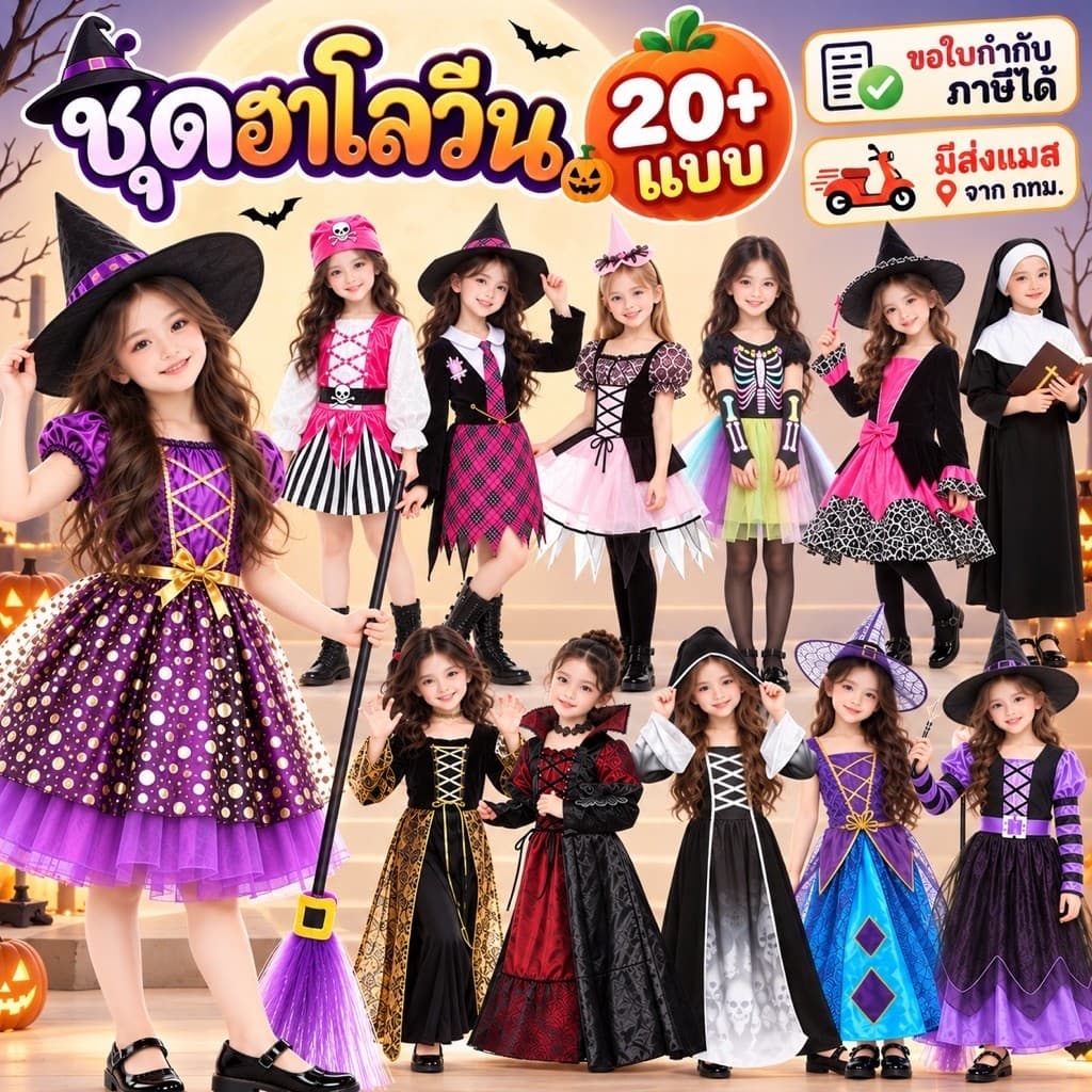 มากกว่า20แบบ พร้อมส่ง จากกรุงเทพ ชุดฮาโลวีนเด็ก แม่มด แม่ชี แวมไพร์ ชุดแม่มด ชุดแวมไพร์ คอสเพลย์ฮาโลวีน
