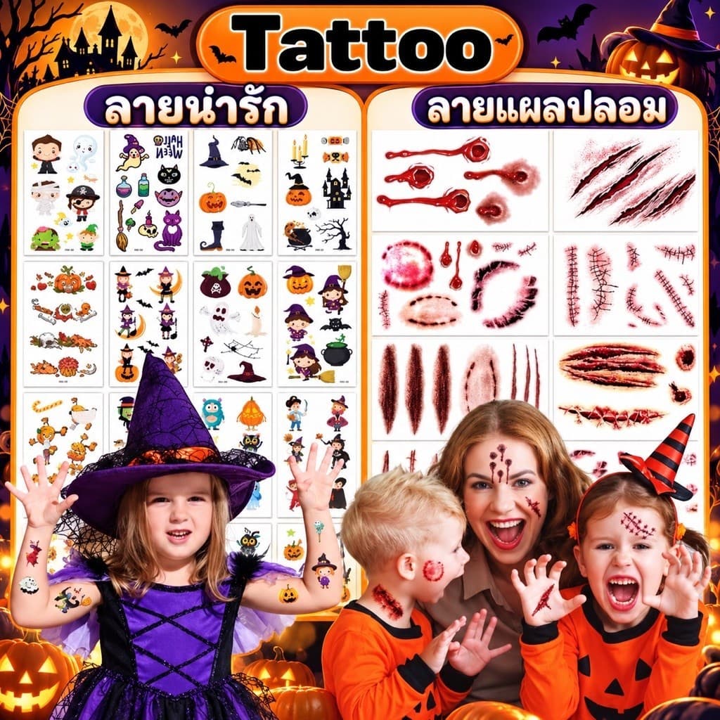 จาก กทม สติกเกอร์แทททู แทดทู แทททูฮาโลวีน กันน้ํา tattoo halloween