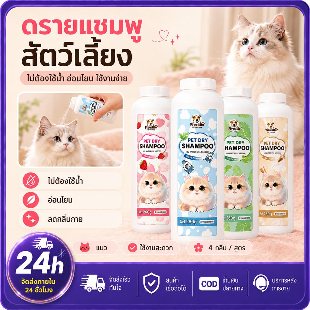 PETWELL แป้งอาบน้ําแห้งสัตว์เลี้ยง แป้งอาบน้ําแมว กําจัดหมัดและเห็บ พลังการทําความสะอาดที่แข็งแกร่ง