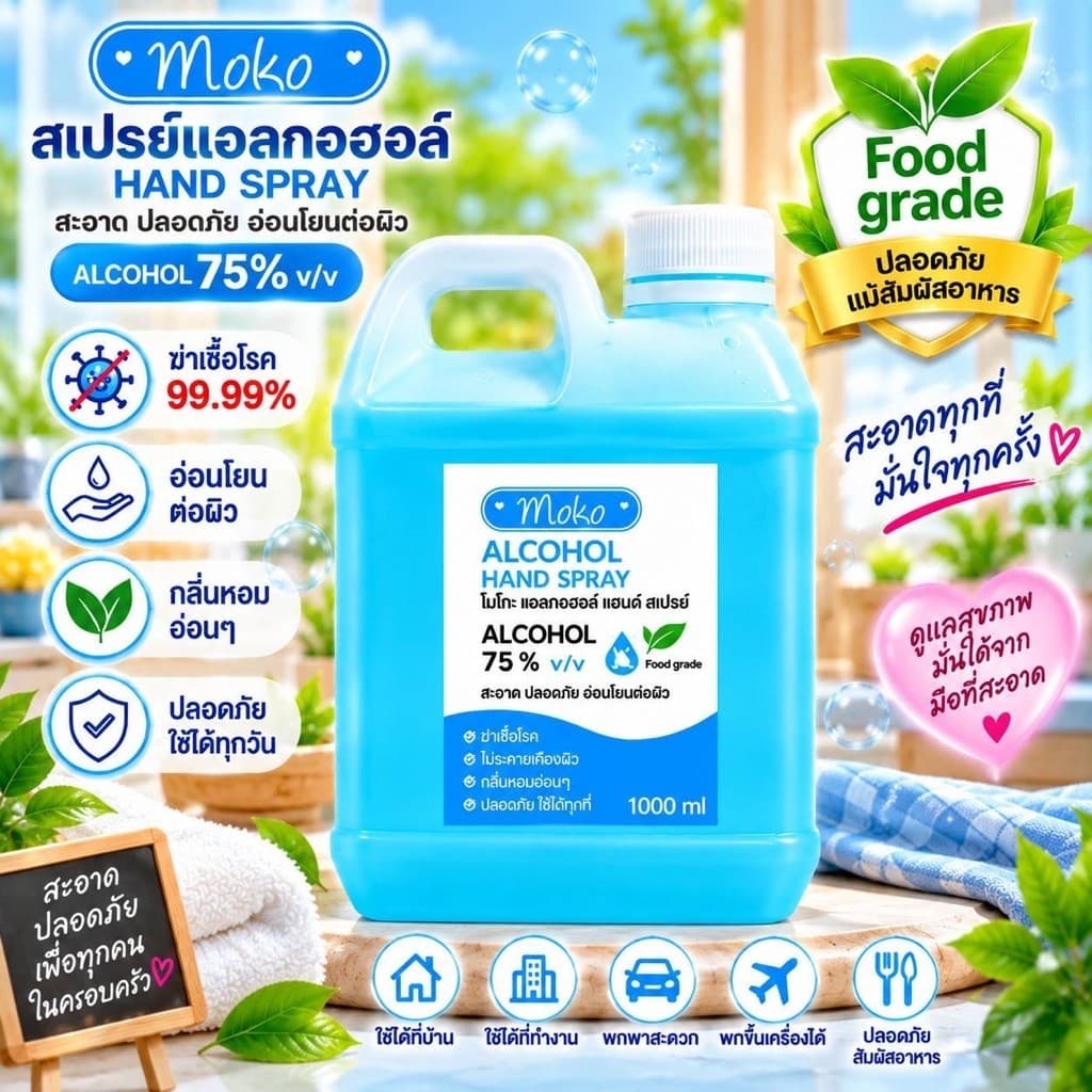 แอลกอฮอล์ขนาด 1 ลิตร เกรดโรงพยาบาล กลิ่นแป้งเด็ก (หมดอายุปี 2571)