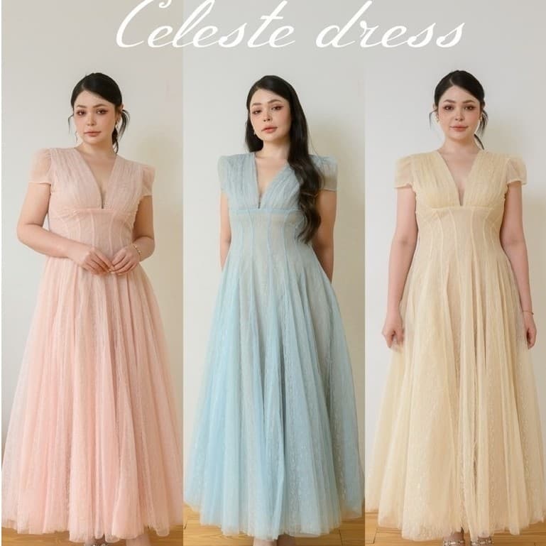 Celeste Dress Plus Size 5XL(มีซับทั้งตัว) เดรสสาวอวบ เดรสออกงาน ชุดไปงานแต่ง เดรสเรียบหรู ชุดออกงานผู้หญิง