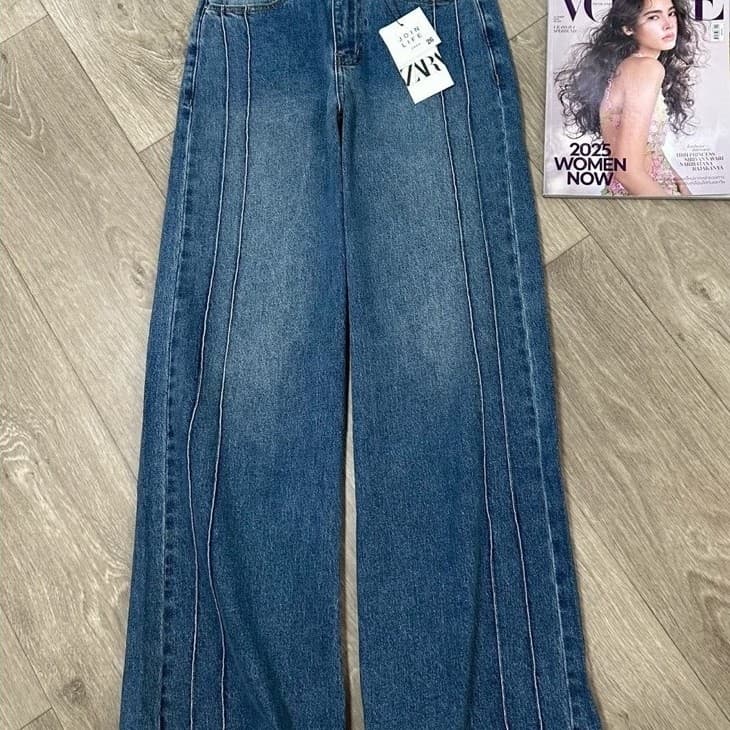 ZARA wide leg jeans กางเกงยีนส์สีฟอก เอวสูง เอวยืด ผ้ายืดนิดๆ งานสวย