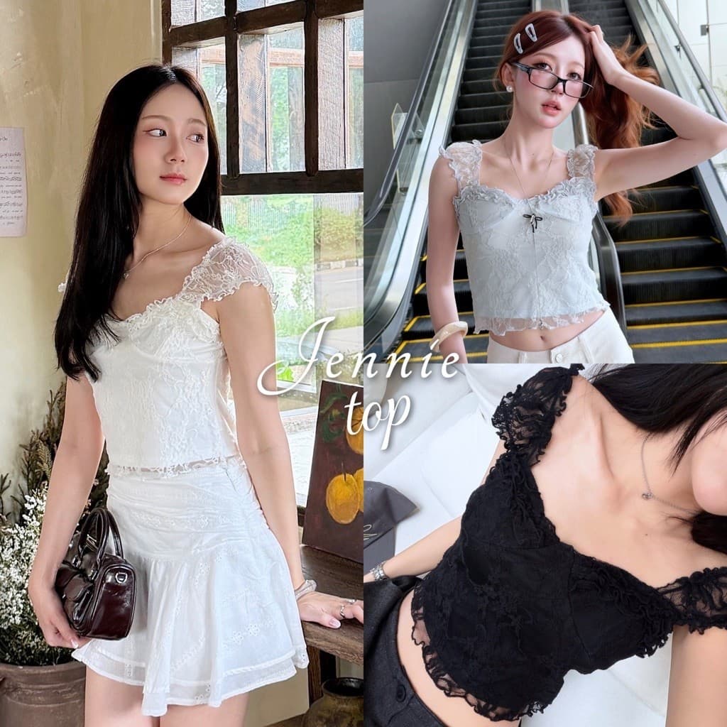 imily.style : Jennie Top 26036 เสื้อลูกไม้ 💥พรี เฉพาะสีฟ้า และ ดํา(SIZE S ) 3-4วัน นอกนั้นพร้อมส่ง