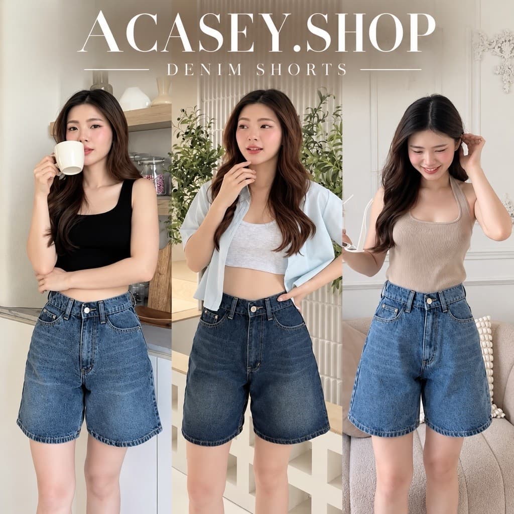Acasey กางเกงยีนส์ผู้หญิง ขาสั้น ขา2ส่วน ผ้านุ่ม ผ้าไม่ยืด สไตล์เกาหลี ไซส์ S - XL รุ่น 2ส่วนchu5kg