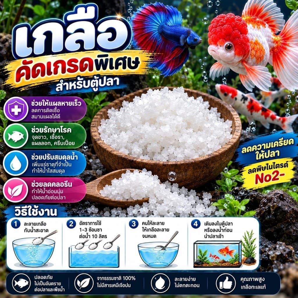 ️เกลือคัดเกรด💯 ​ ละลายน้ําไว ️ใช้สําหรับ​ฆ่าเขื้อโรคในปลา🐟🤟🌿