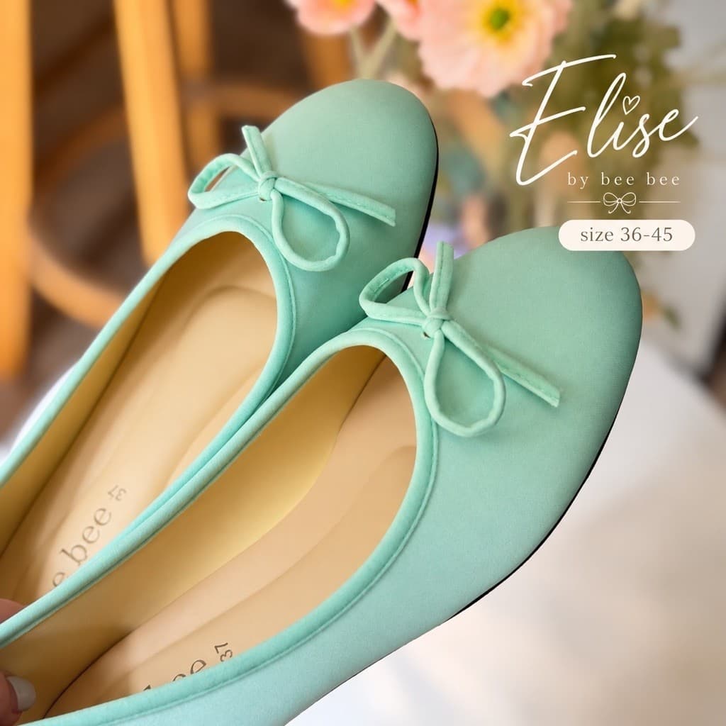 Elise by bee bee รองเท้าบัลเลต์สีเทอควอย ขนาด ไซส์36-45 ดีไซน์โบว์น่ารัก สําหรับผู้หญิง