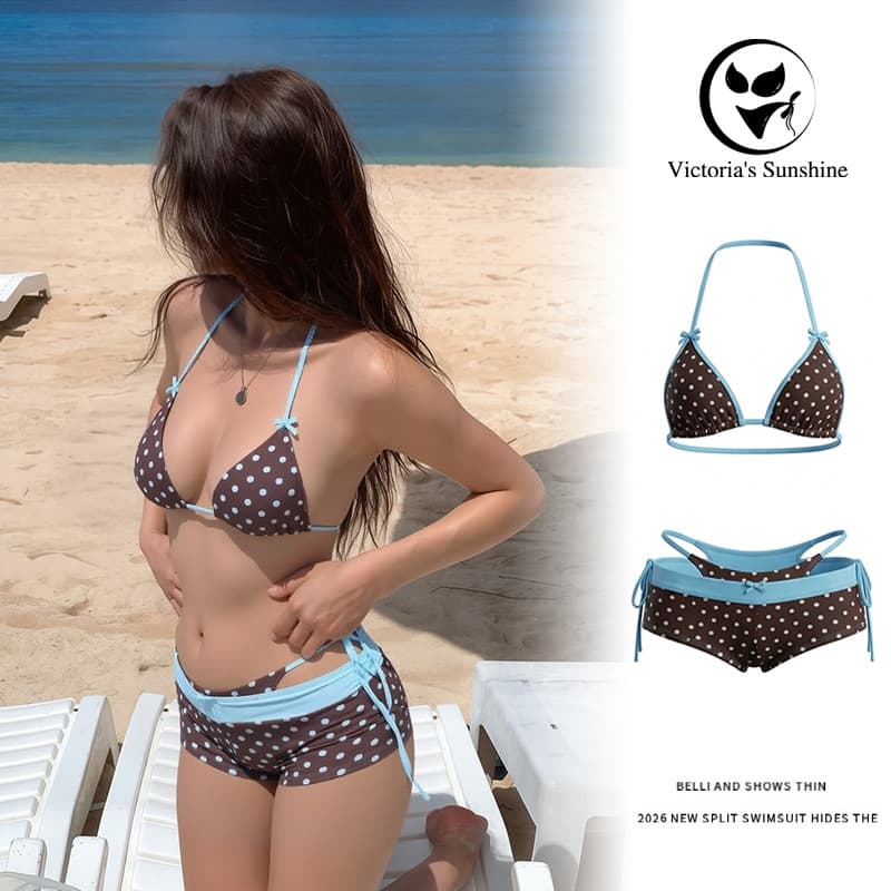 ชุดว่ายน้ํา bikini บิกินี่ 3 ชิ้น ลายจุด สไตล์เซ็กซี่ เว้าหลัง ใหม่2026