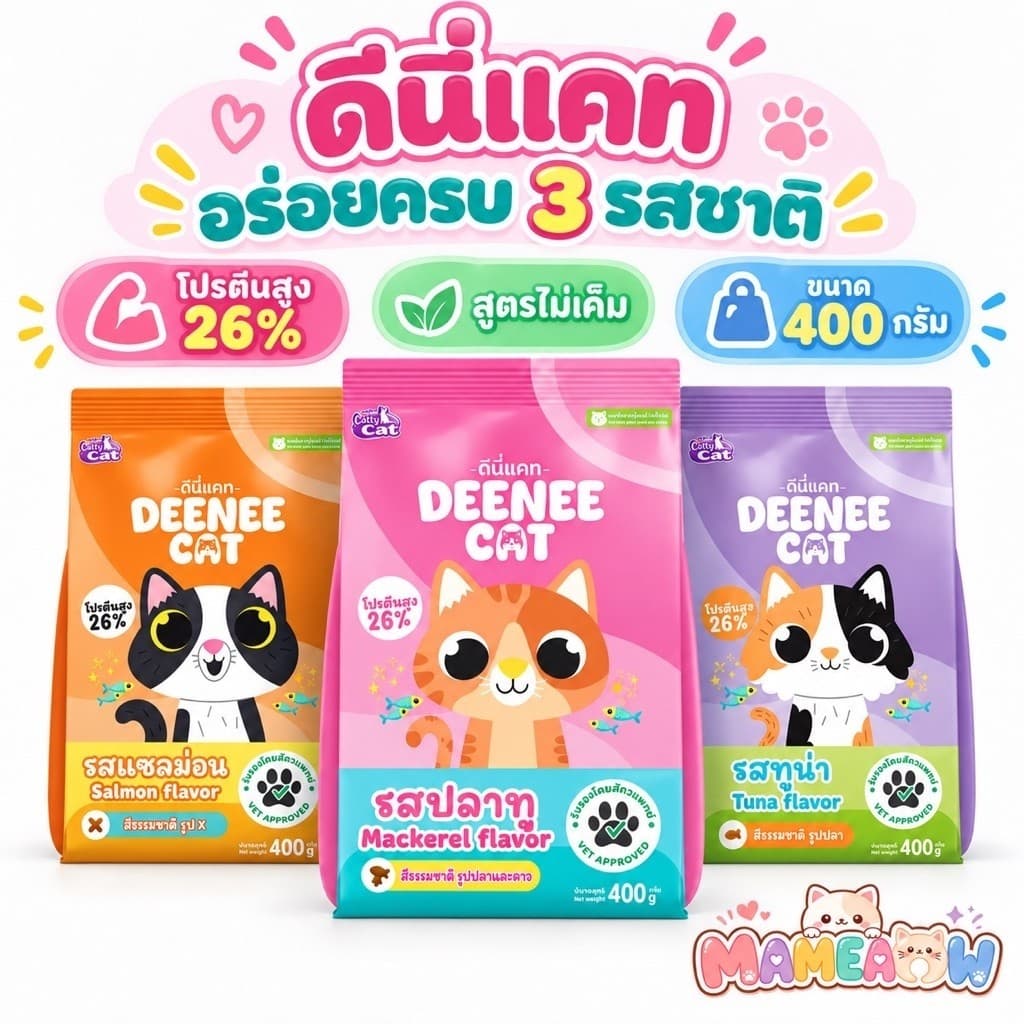 Cattycat Deenee Cat แคทตี้แคท ดีนี่ แคท อาหารเม็ดแมว โปรตีน 26% แพ็ค 400g