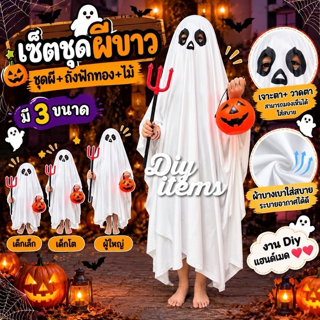 🇹🇭พร้อมส่ง ชุดฮาโลวีน ส่งเร็ว24ชม ชุดผี ขาว เสื้อคลุมแวมไพร์ ฮาลาวีน มีเด็ก ผู้ใหญ่ใส่ได้ ผญ ผช เสื้อคลุม…