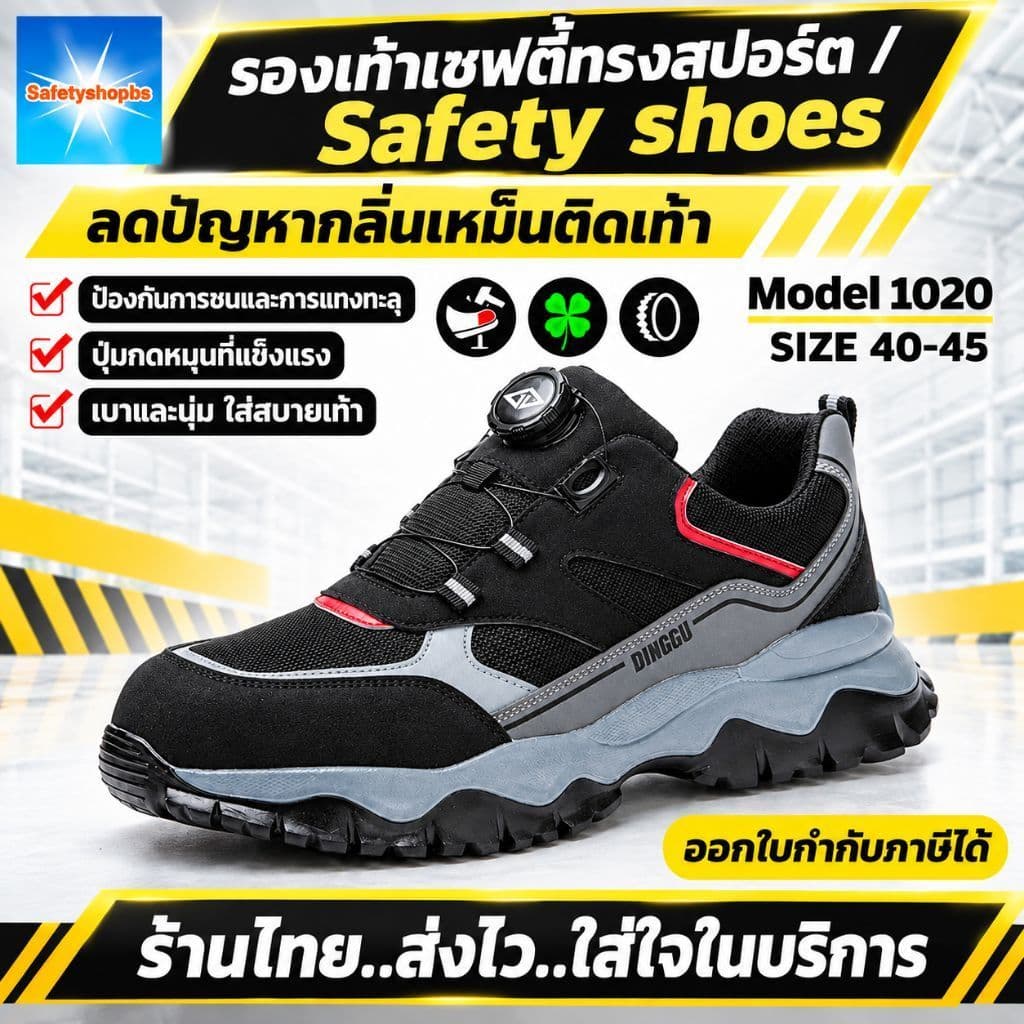 รองเท้าเซฟตี้รุ่น1020หัวเหล็กมาตรฐานยุโรปรองรับการกระแทกพื้นแผ่นเคฟล่าร์ป้องกันการแทงทะลุพื้นกันลื่นทนน้ํามันเ…
