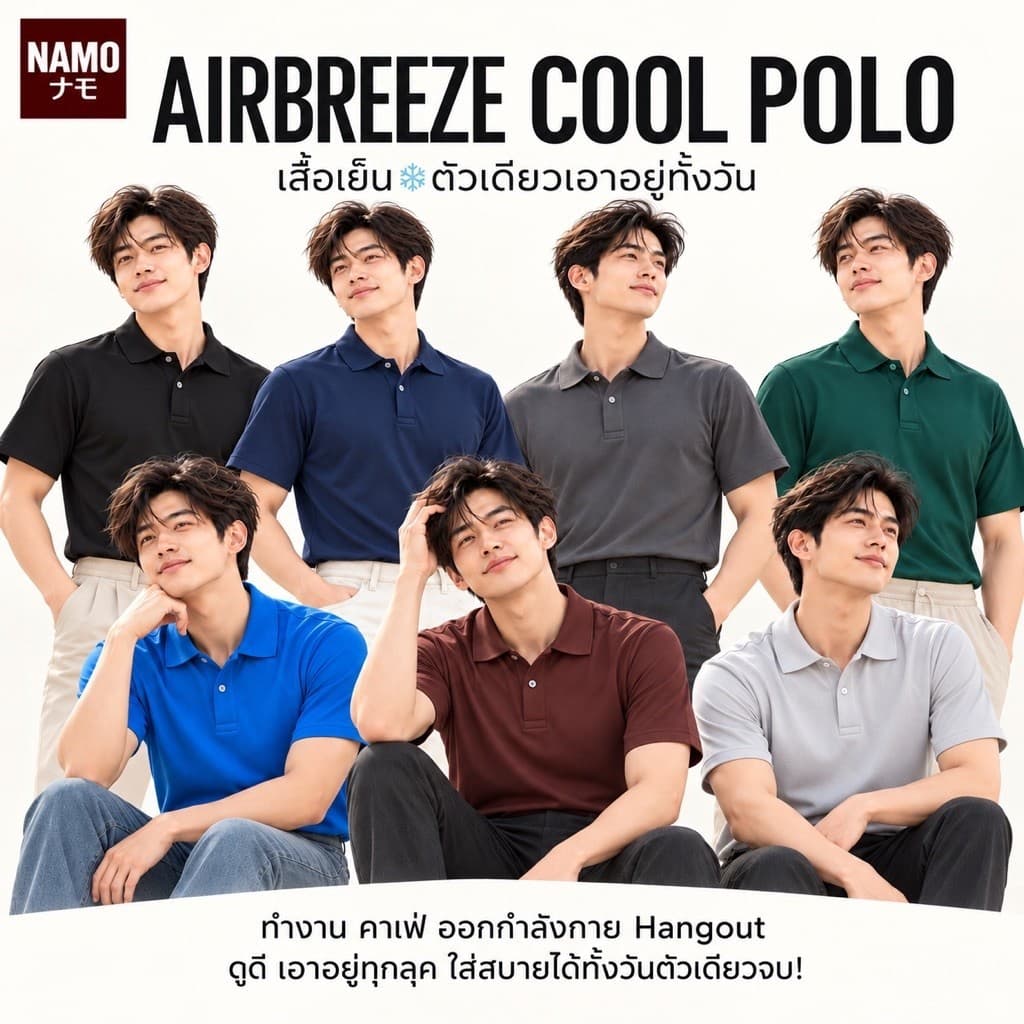 10.10 SALE⛈️เสื้อโปโล เสื้อกีฬา ผ้าเย็น แห้งไว AirBreeze Active นุ่ม เย็น ไม่ยับ ไม่ขุย ไม่เหม็นอับ ไม่ต้องรีด