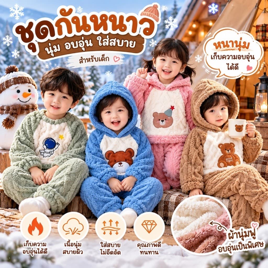 ชุดขนนุ่มเด็ก1-4ขวบ กันหนาวใส่อุ่นๆได้ดี ผ้านุ่มใส่สบาย
