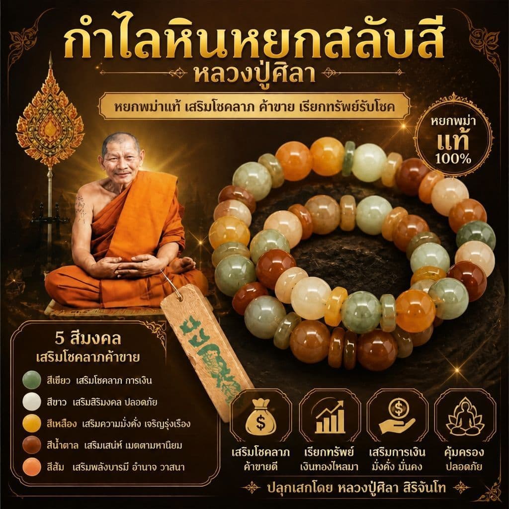 กําไลหยกสลับสี หินแท้100% หลวงปู่ศิลา หยกพม่าแท้ เสริมโชคลาภ ค้าขาย เรียกทรัพย์รับโชค