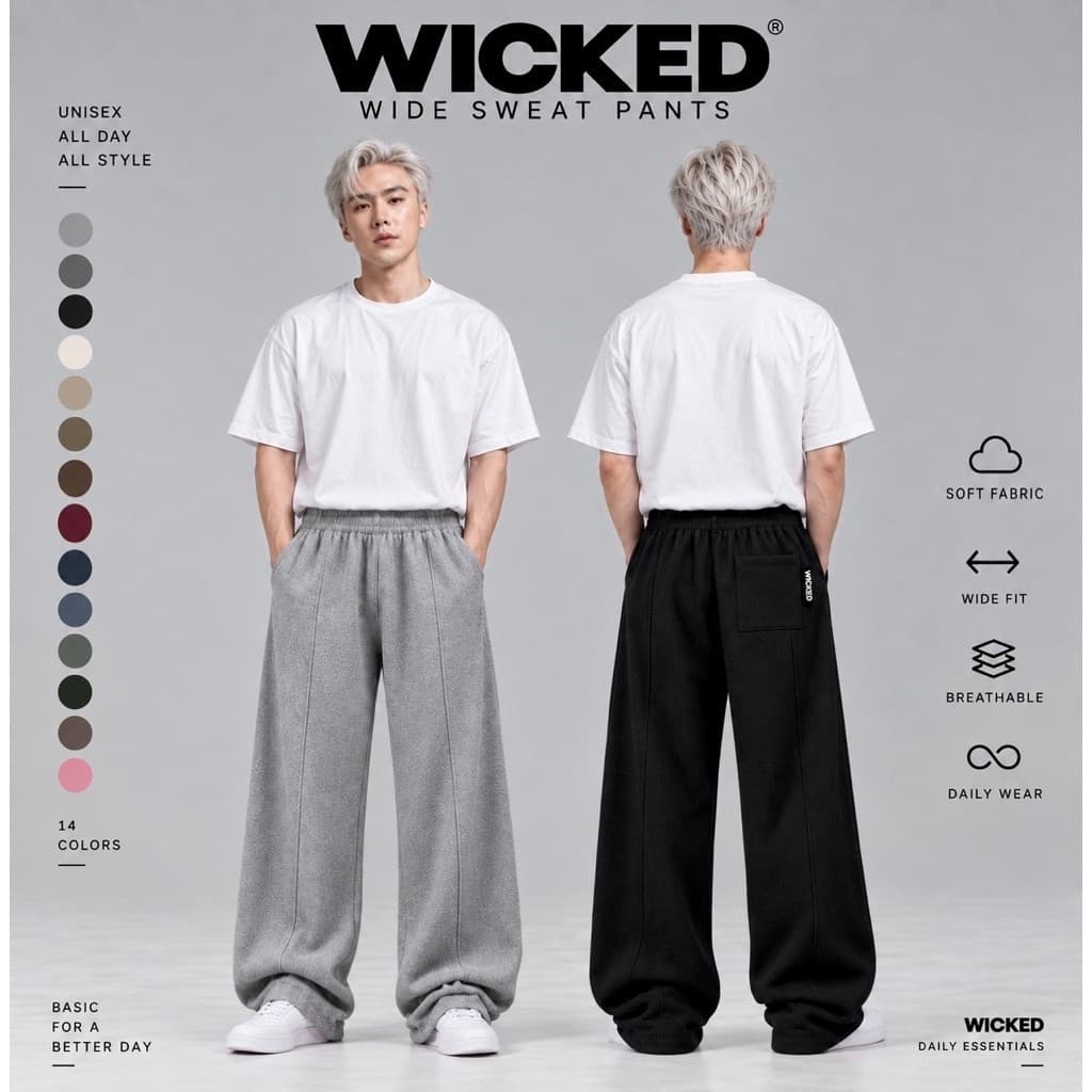 03 กางเกงวอร์มขายาว WICKED WIDE SWEAT PANTS Premium Fleece Unisex ผ้าเนื้อนุ่ม ใส่สบาย ทรงกว้าง สําหรับทุกวัน