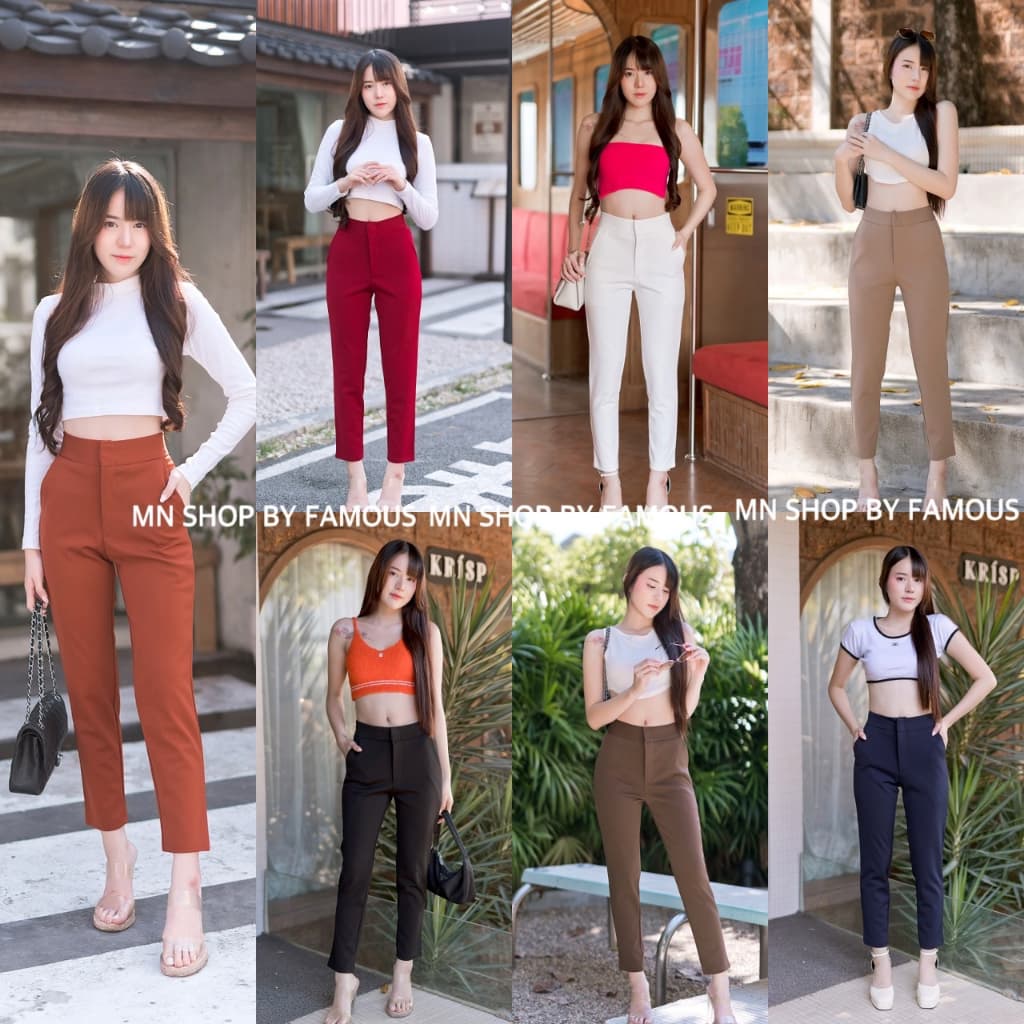 🍒ตะขอ8ส่วนผ้าโรเซฟ🍒กางเกงตะขอผ้าโรเซฟ→8ส่วน-เอวสูง-ขาเดฟ-🏷️ไซต์S25-3Xl รูปที่ 1