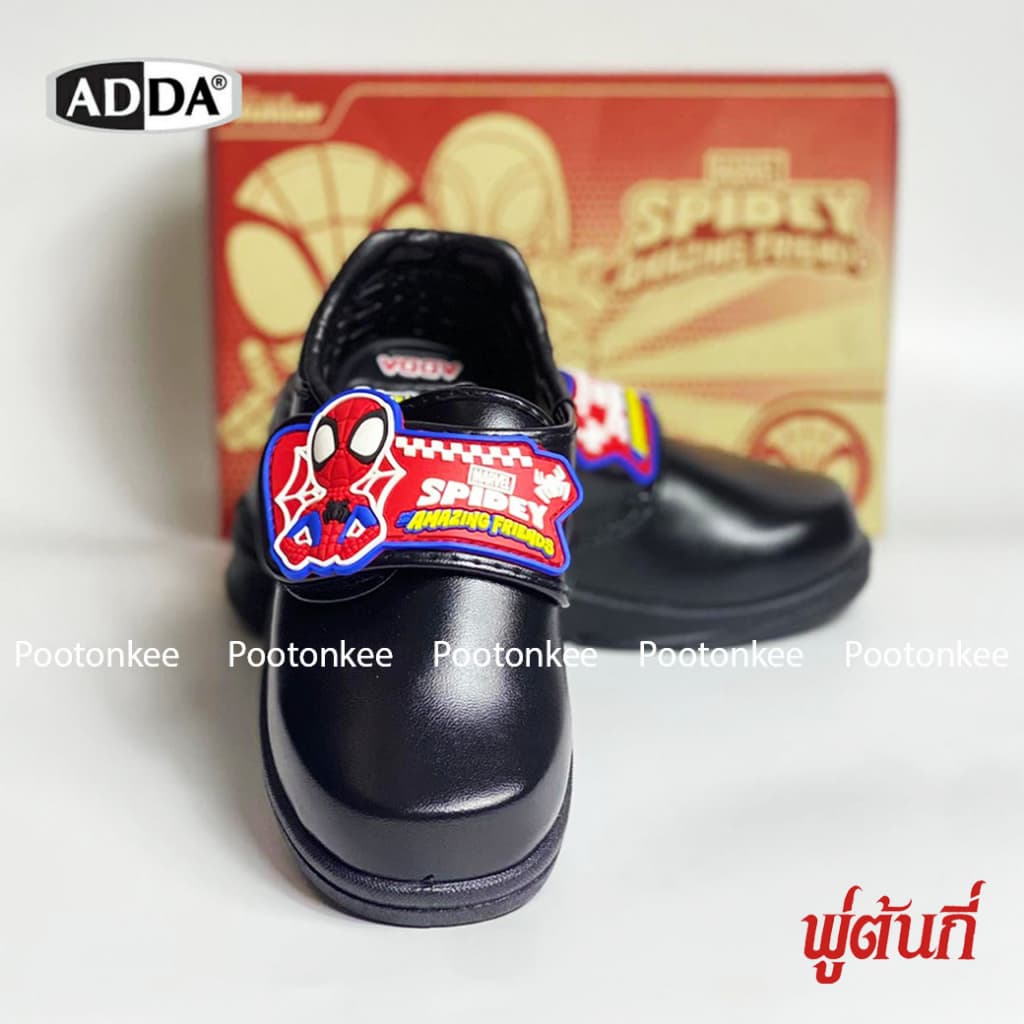 Adda รองเท้านักเรียนชายอนุบาล หนังดํา Spiderman สไปเดอร์แมนด์ รุ่น 41A16 เบอร์ 26-32 ของแท้ พร้อมส่ง