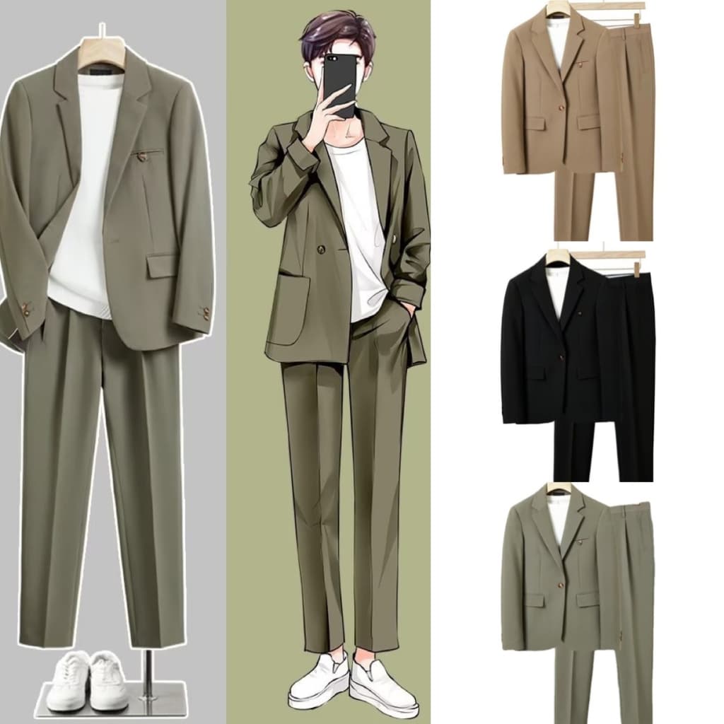 SEOULSHIRTS PREMIUM ชุดเซ็ท เสื้อสูท Blazer + กางเกงขายาว รุ่นสีพื้น กระดุมลิ้มอก สไตล์เกาหลี ผ้าหนา ทรงสวย… รูปที่ 1