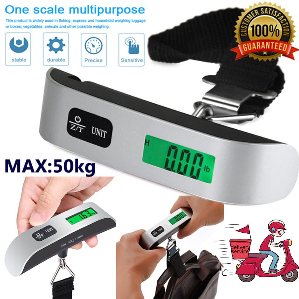 50กก./110ปอนด์เครื่องชั่งดิจิตอลเครื่องชั่งกระเป๋าอิเล็กทรอนิกส์LCDเครื่องชั่งน้ําหนักแบบแขวนแบบพกพา50kg/110lb…